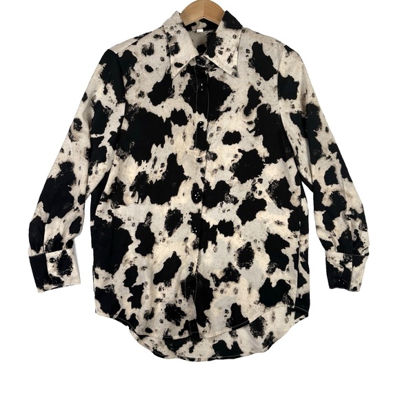 Shein Black and Cream Button Down Blouse Women's Size Medium Officecore - Picture 1 of 7